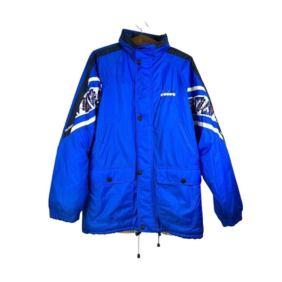 Diadora VINTAGE 90's Winter Jacket Mens Size Large Blue White Full Zip - Picture 1 of 11